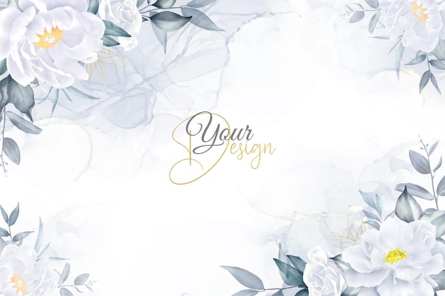 Elegant Watercolor Floral Background Design with Hand Drawn Peony and Leaves