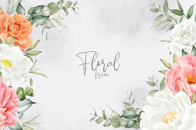 Elegant Watercolor Floral Background Design with Hand Drawn Peony and Leaves