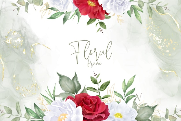 Elegant Watercolor Floral Background Design with Hand Drawn Peony and Leaves