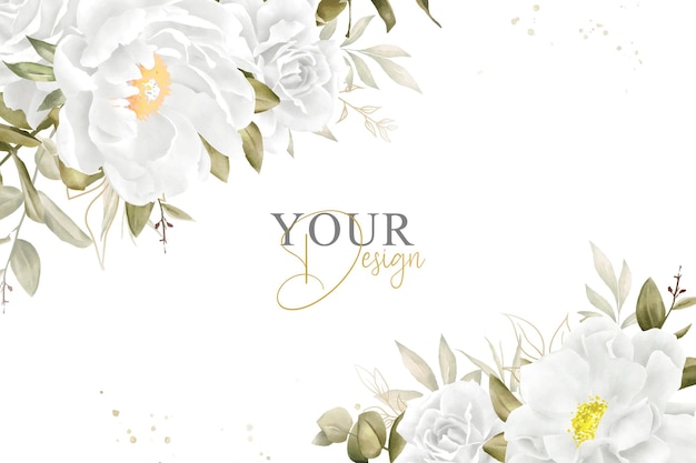 Elegant Watercolor Floral Background Design with Hand Drawn Peony and Leaves