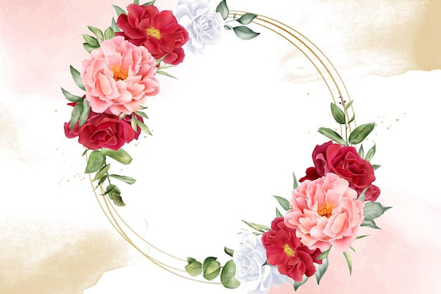 Elegant Watercolor Floral Frame Background Design with Hand Drawn Peony and Leaves