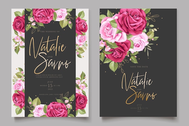 elegant watercolor floral wedding invitation card set