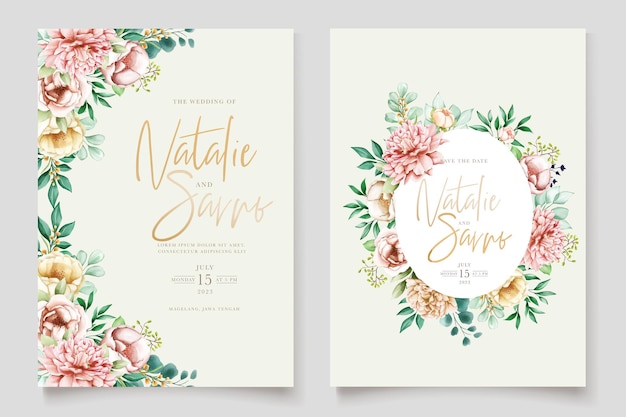 Elegant watercolor floral wedding invitation card set