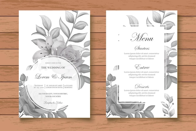 Elegant Watercolor Floral Wedding Invitation with Dark Flowers