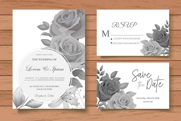 Elegant Watercolor Floral Wedding Invitation with Dark Flowers