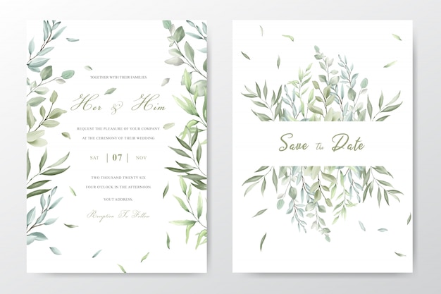 Elegant Watercolor Foliage Wedding invitation template card