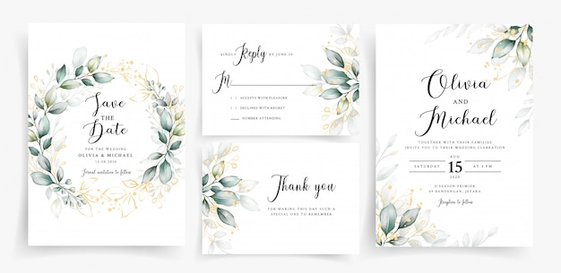 Elegant watercolor greenery wedding card template