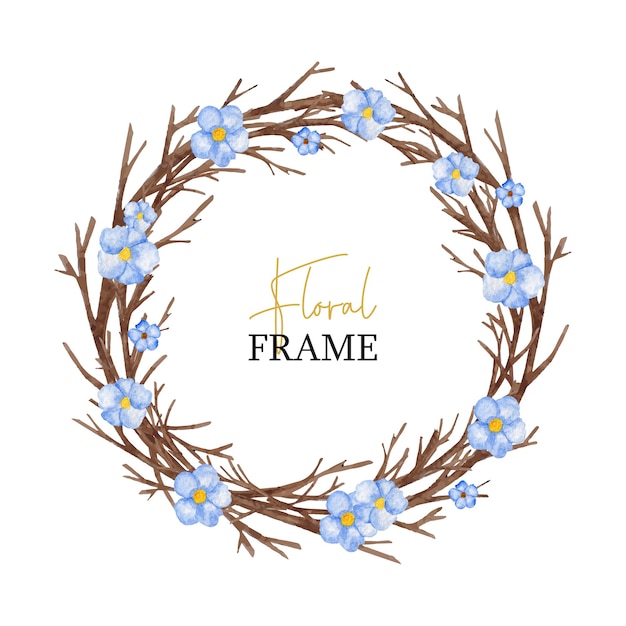 Elegant watercolor hand drawn floral frame with dried branches