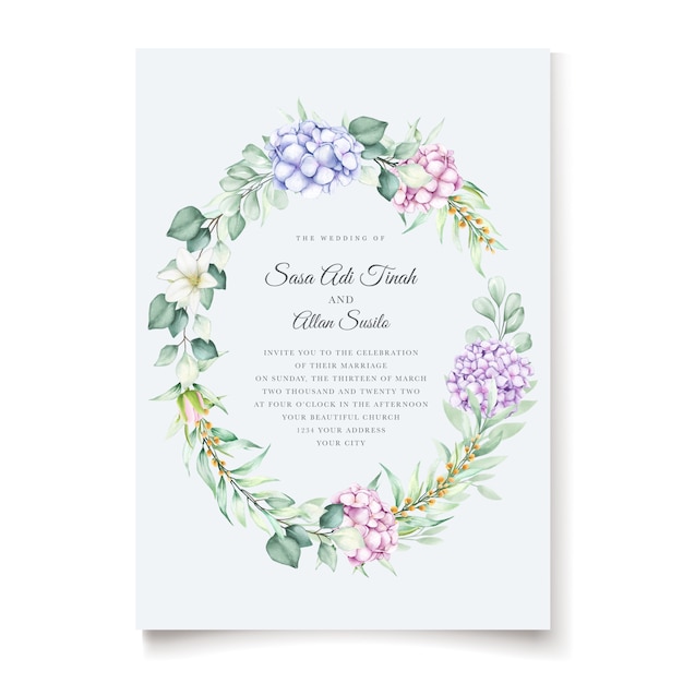 elegant watercolor hydrangea floral wedding invitation card set