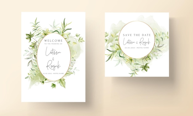 Elegant watercolor leaves wedding card template