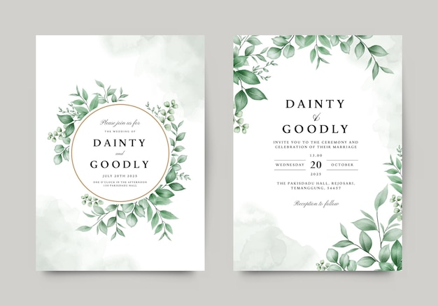 Elegant watercolor leaves wedding invitation template