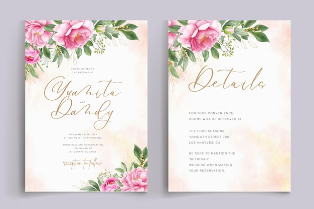 elegant watercolor peonies wedding card set