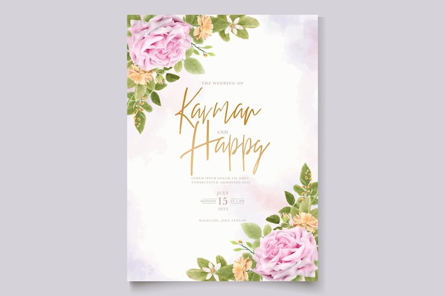 Elegant watercolor Soft Rose Wedding Invitation Set