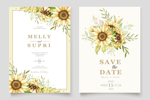 elegant watercolor sunflower invitation card set