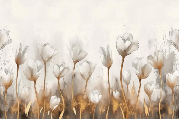 Vector elegant watercolor tulip field