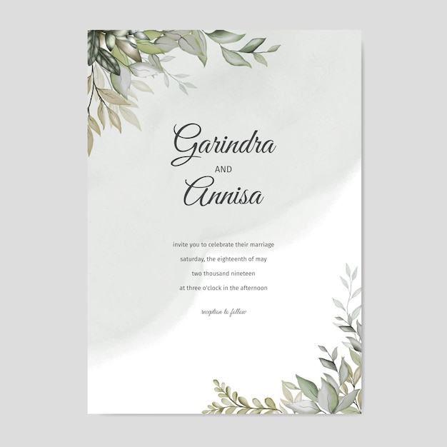 Elegant watercolor wedding invitation card template design with roses and leaves