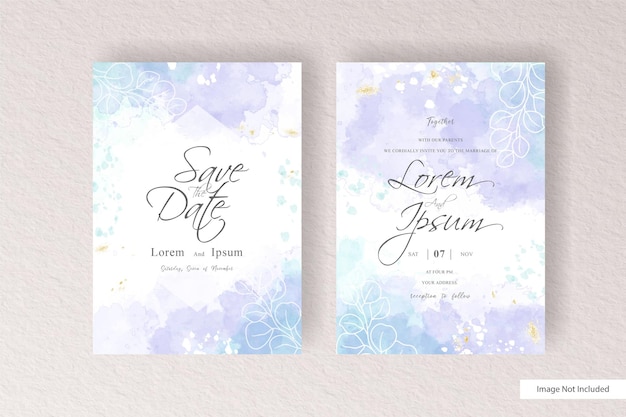 Elegant Watercolor wedding invitation card template set with  hand drawn dynamic fluid and hand painted watercolor splash