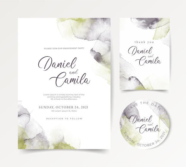 Elegant watercolor wedding invitation card template