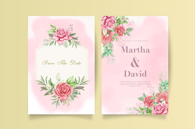 Elegant watercolor wedding invitation set with flower and leaves