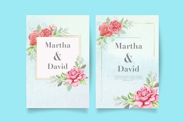 Elegant watercolor wedding invitation set with flower and leaves