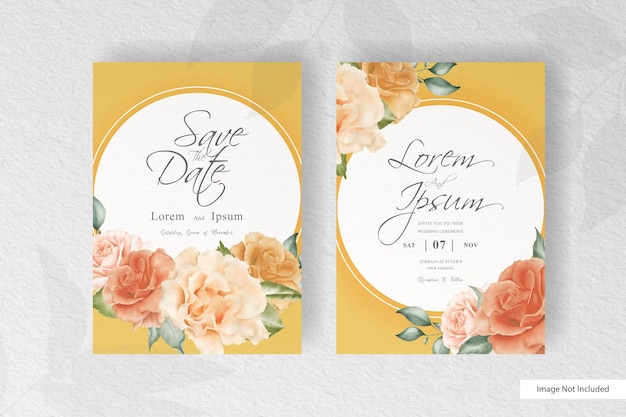 Elegant Watercolor Wedding Invitation stationery with beautiful flower and leaves arrangement