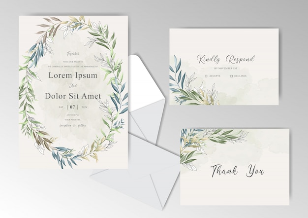 Elegant Watercolor Wedding Stationary with Beautiful Leaves