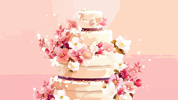 Vector elegant wedding cake decorated with flowers