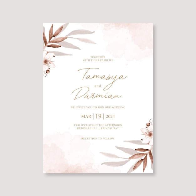 Elegant wedding card invitation with watercolor floral