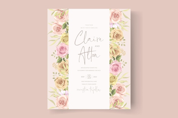 Elegant wedding card template with blooming rose ornament