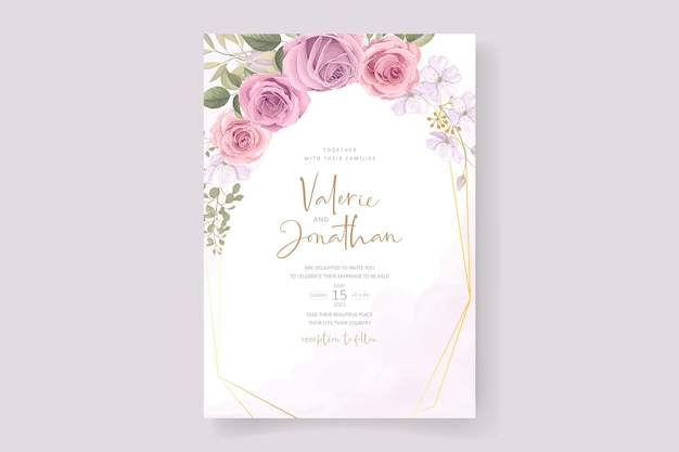 Elegant wedding card template with blooming rose ornament