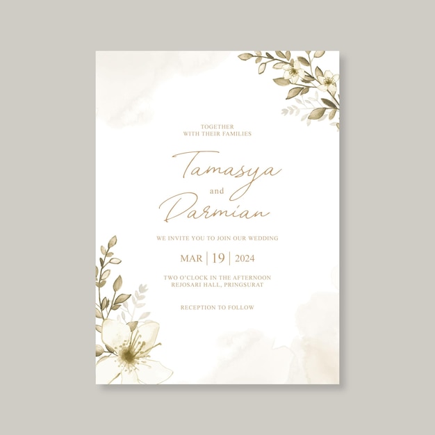 Elegant wedding card template with floral watercolor