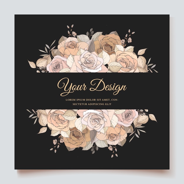 elegant wedding card with beautiful floral and leaves template