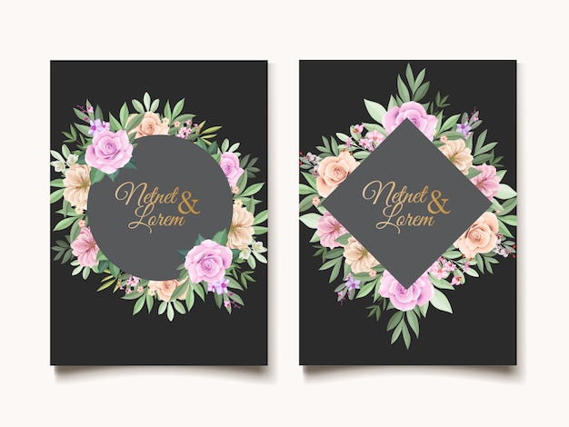 elegant wedding card with beautiful floral and leaves template