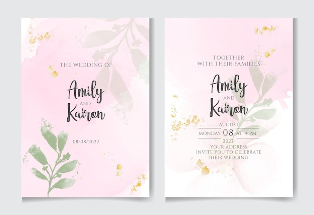 Elegant wedding card with beautiful floral and leaves template