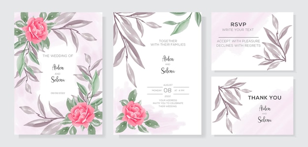 Elegant wedding card with beautiful floral and leaves template