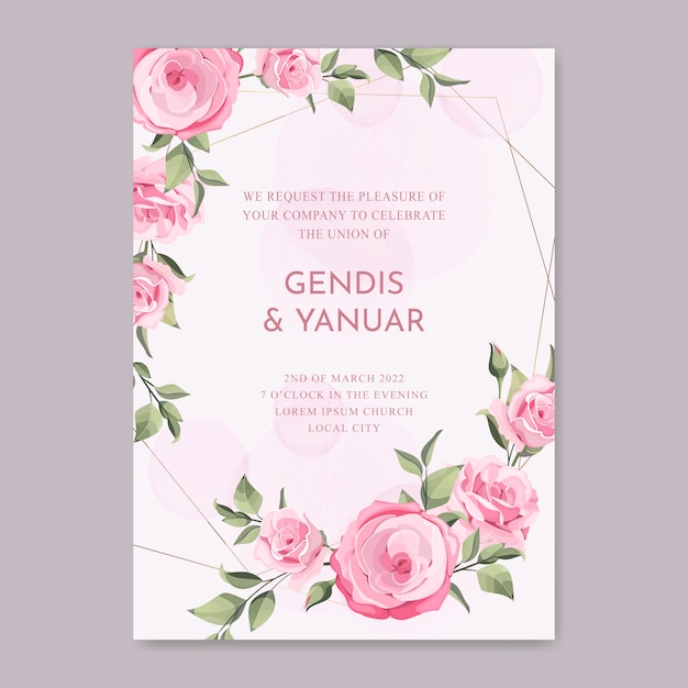 Elegant wedding card with beautiful floral and leaves