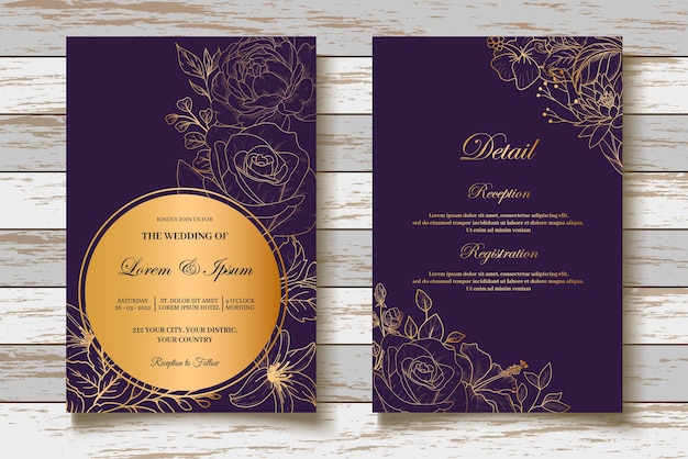 Elegant Wedding Card with Golden Floral Decoration