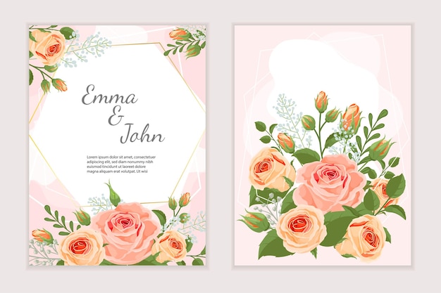 Elegant wedding design templates set with beautiful roses bouquets Best for invitations greeting card flyers Vector illustrations collection