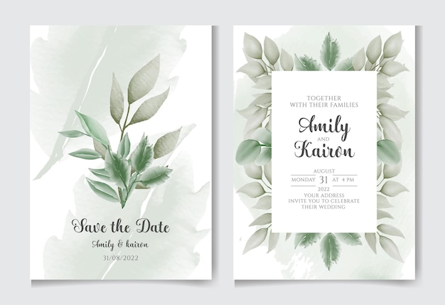 Elegant wedding invitation beautiful splash and leaves template