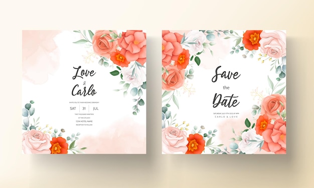 Elegant wedding invitation card decorated with beautiful orange flowers