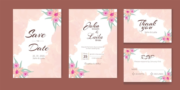 Elegant wedding invitation card floral template