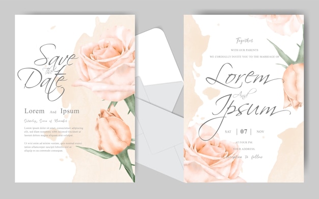 Elegant Wedding Invitation card set template with creamy watercolor and flower