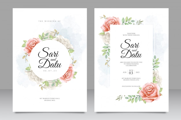 Elegant wedding invitation card set with watercolor floral