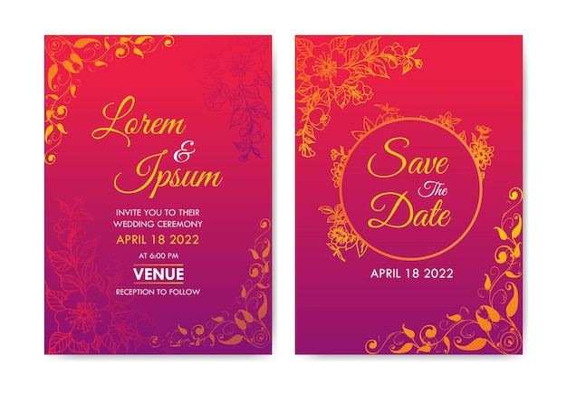 Elegant Wedding Invitation Card Template Celebration Ceremony Reception Set Floral Orange Leaf