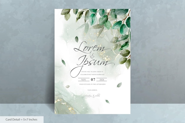 Elegant Wedding Invitation Card Template with Hand Drawn Foliage