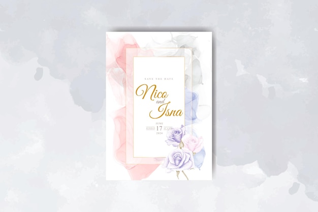 elegant wedding invitation card with beautiful flowers watercolor