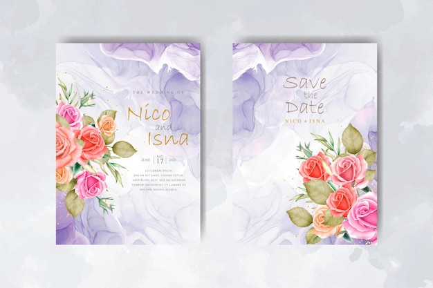 elegant wedding invitation card with beautiful roses watercolor