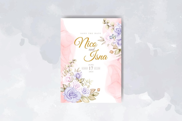 elegant wedding invitation card with  beautiful soft floral watercolor