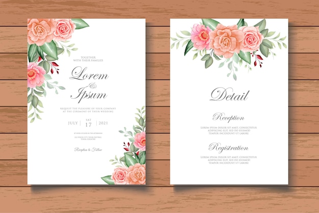 Elegant wedding invitation card with beautiful watercolor floral