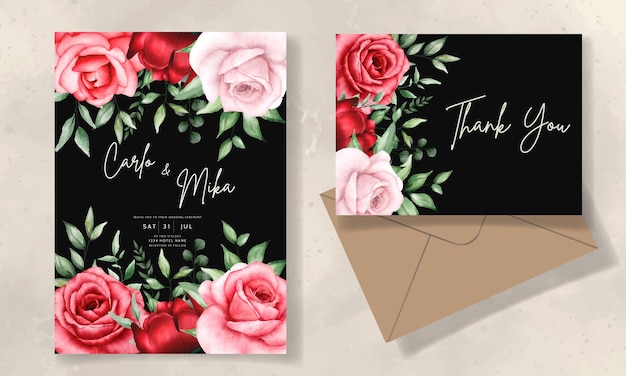 Vector elegant wedding invitation card with beautiful watercolor flower